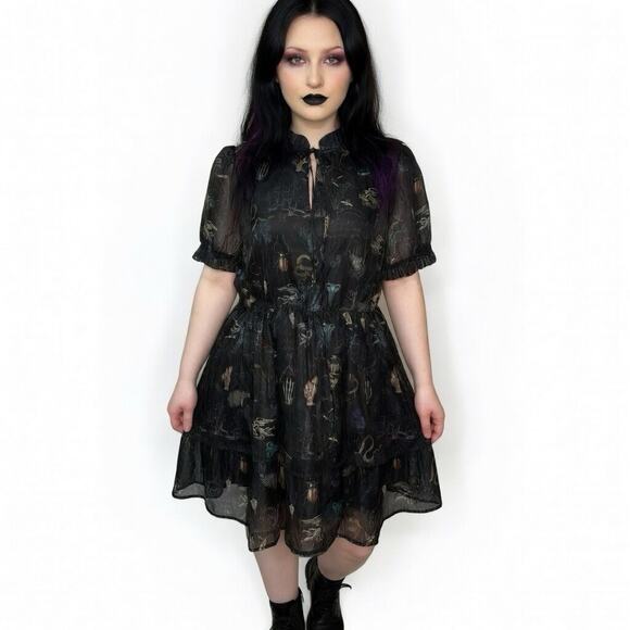 Disturbia Dresses & Skirts - Disturbia Black Maudeline Victoriana Print Layered Organza Mini Dress US 12 NWT